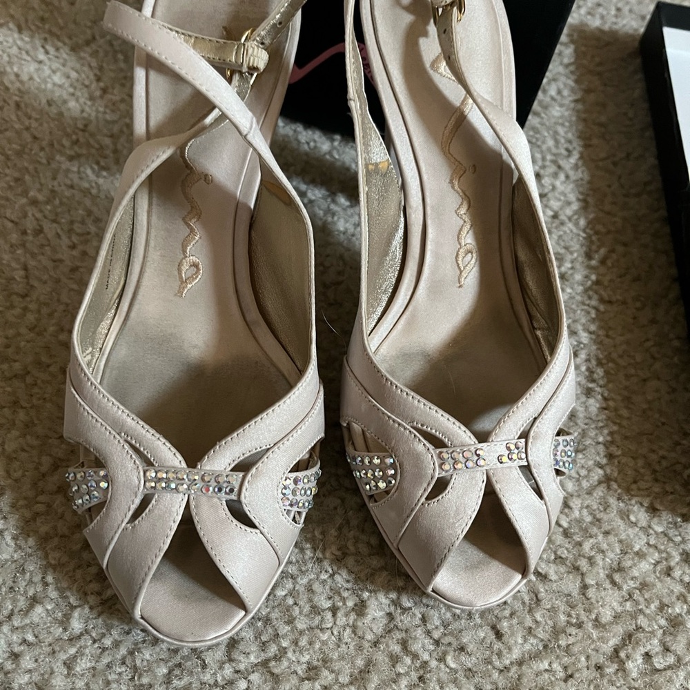Nina Cream Heels with Rhinestone Detail
